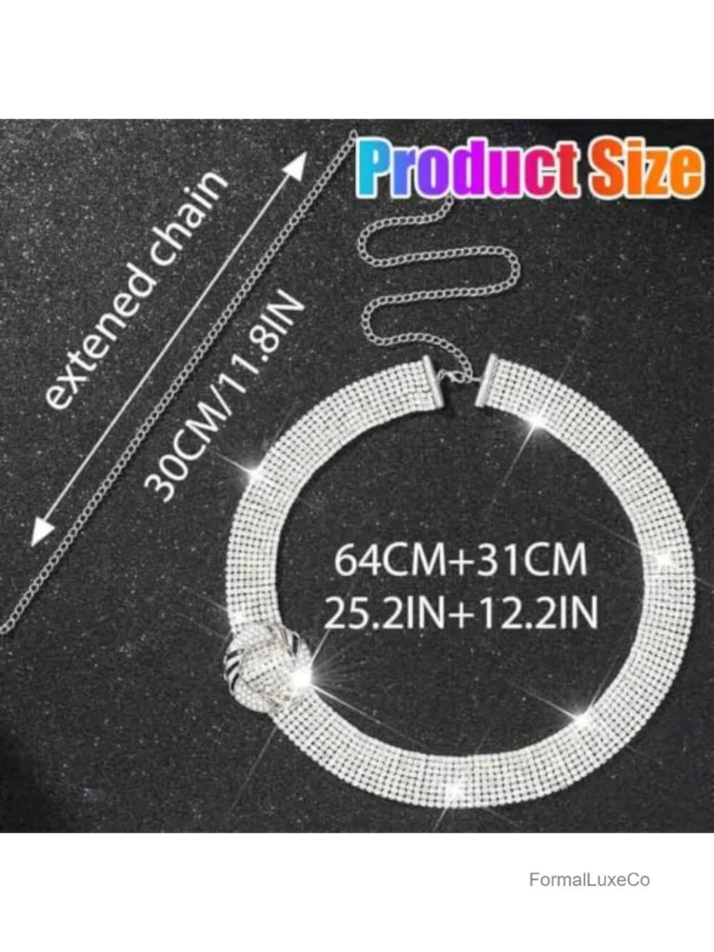 Rhinestone Crystal Glitter Chain Belt O-Ring Adjustable Waist Accessory Dress